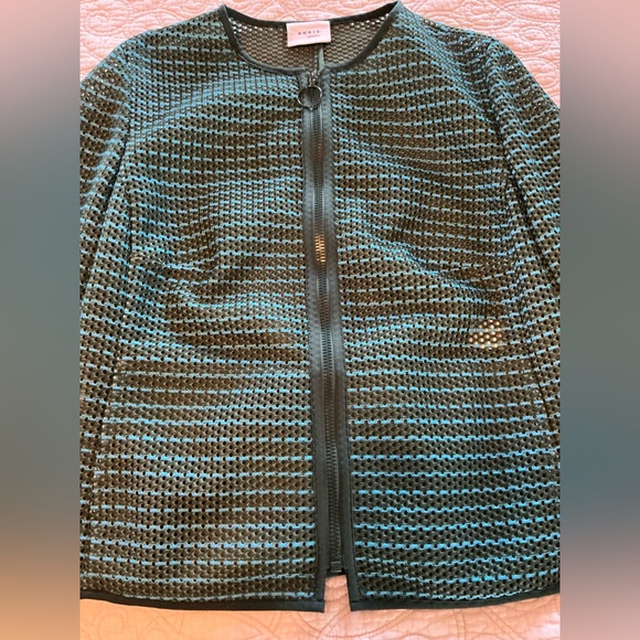 AKRIS PUNTO Striped Mesh Bell Sleeve Green and Blue Jacket women’s size 14 - Picture 8 of 15